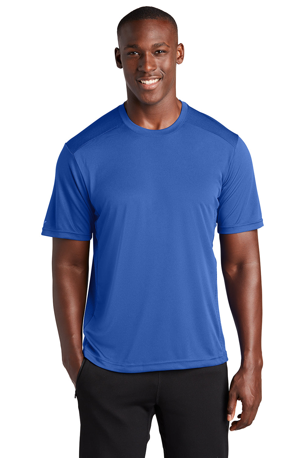 Sport-Tek ST380 Mens Elevate Moisture Wicking Short Sleeve Crewneck T-Shirt True Royal Blue Model Front