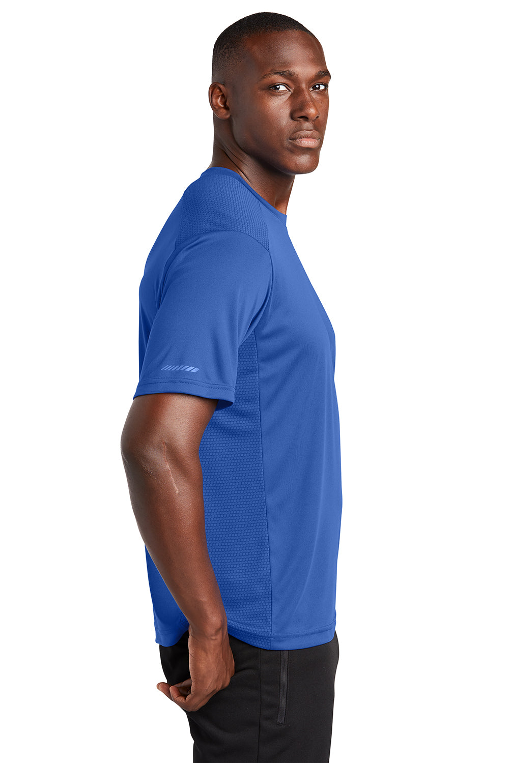 Sport-Tek ST380 Mens Elevate Moisture Wicking Short Sleeve Crewneck T-Shirt True Royal Blue Model Side