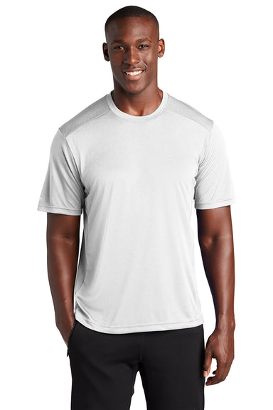 Sport-Tek ST380 Mens Elevate Moisture Wicking Short Sleeve Crewneck T-Shirt White Model Front