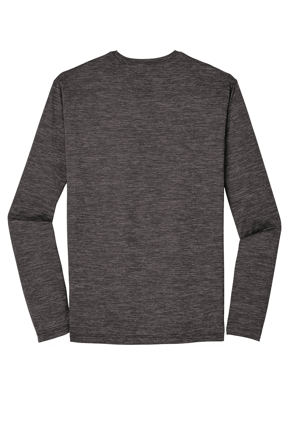 Sport-Tek ST390LS Mens Electric Heather Moisture Wicking Long Sleeve Crewneck T-Shirt Grey Black Electric Flat Back