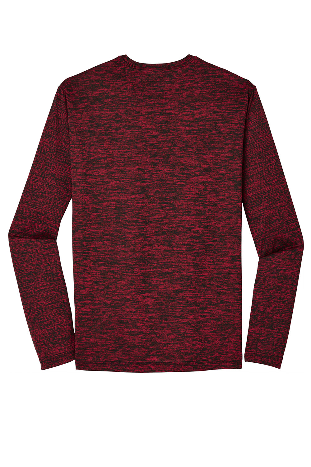 Sport-Tek ST390LS Mens Electric Heather Moisture Wicking Long Sleeve Crewneck T-Shirt Deep Red Black Electric Flat Back