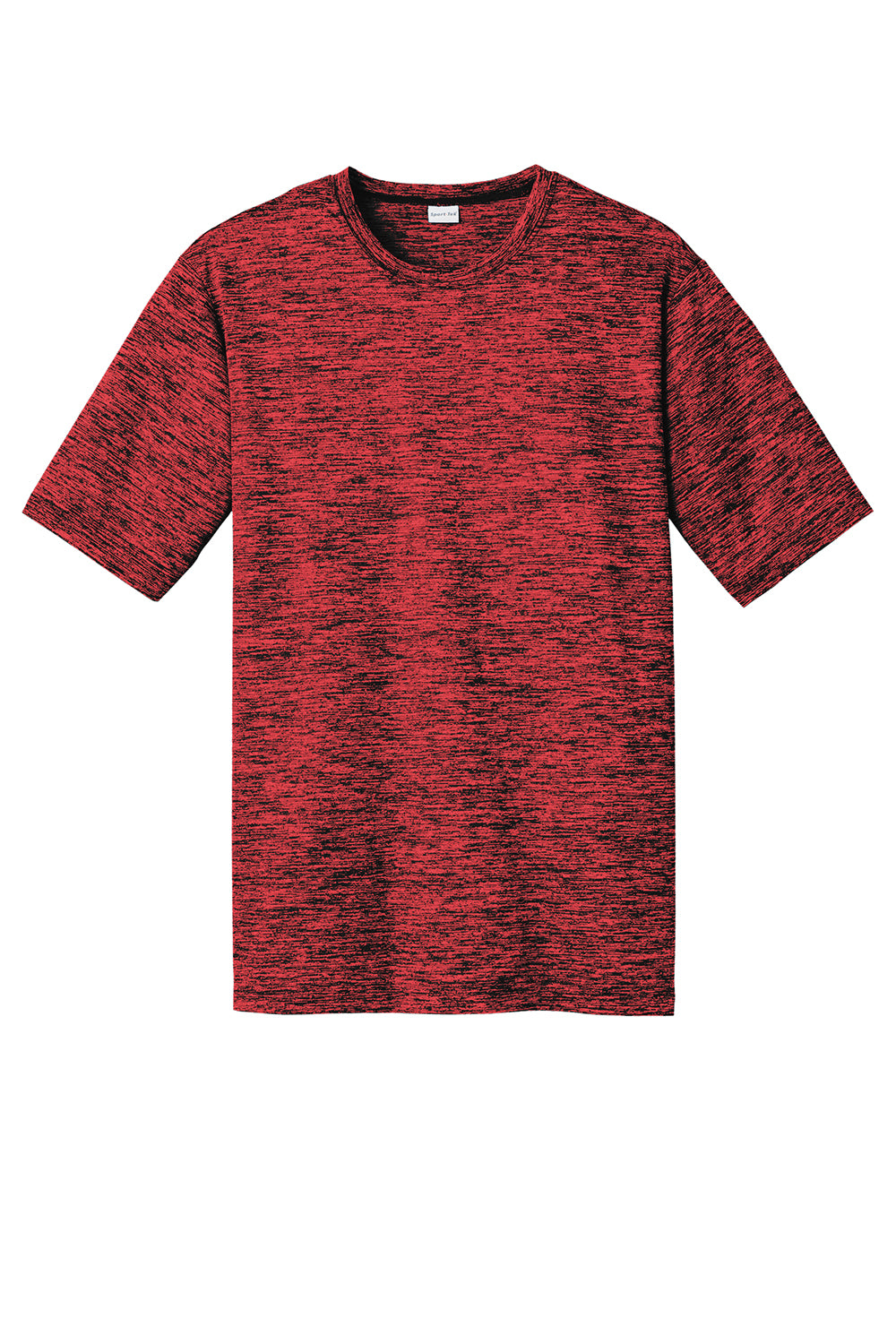 Sport-Tek ST390 Mens Electric Heather Moisture Wicking Short Sleeve Crewneck T-Shirt Deep Red/Black Electric Flat Front