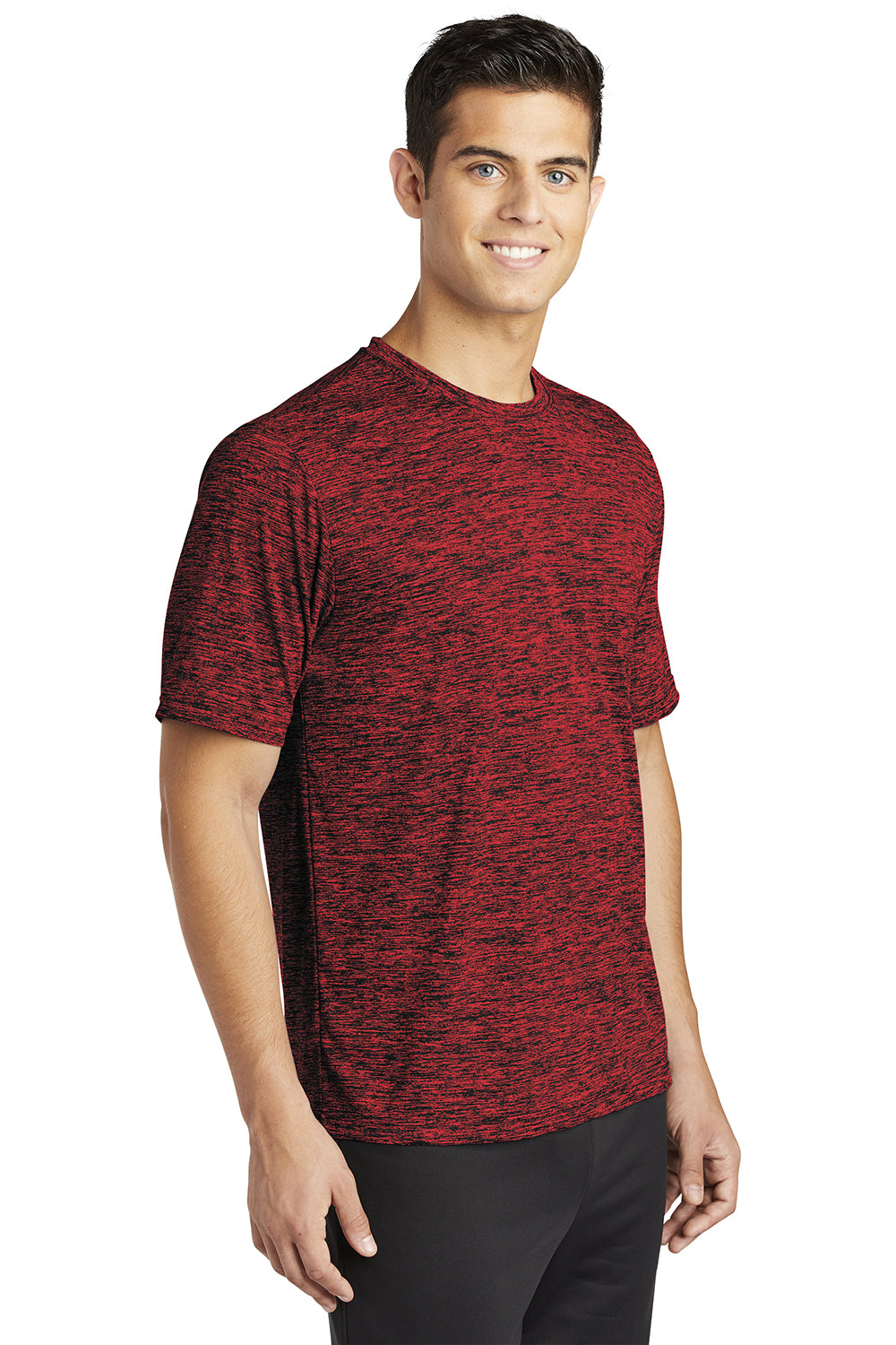 Sport-Tek ST390 Mens Electric Heather Moisture Wicking Short Sleeve Crewneck T-Shirt Deep Red/Black Electric Model 3q