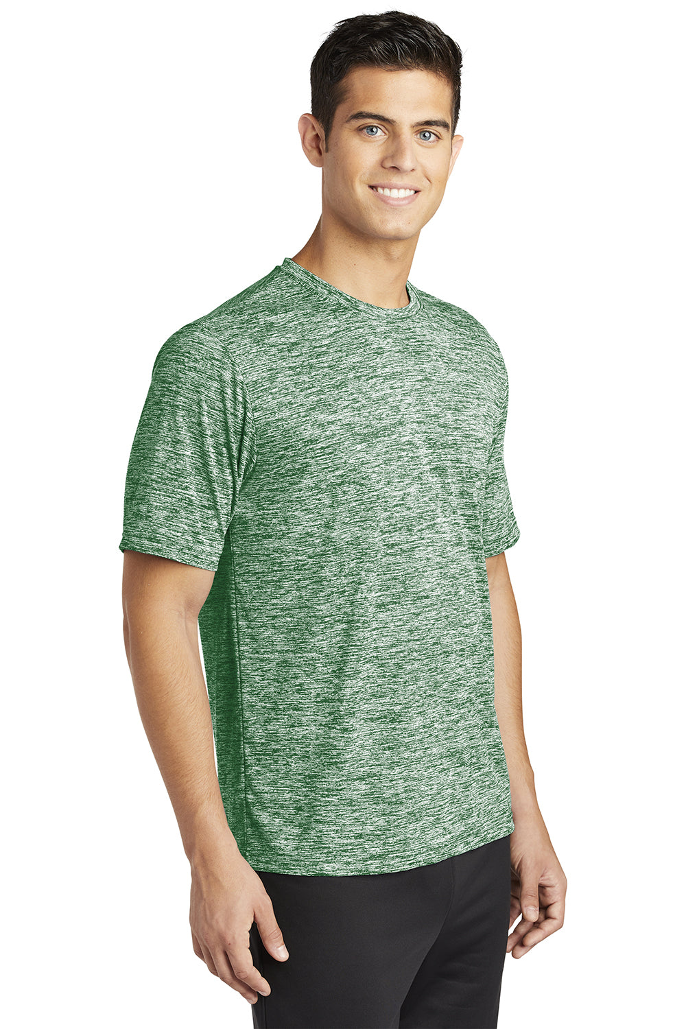 Sport-Tek ST390 Mens Electric Heather Moisture Wicking Short Sleeve Crewneck T-Shirt Forest Green Electric Model 3q