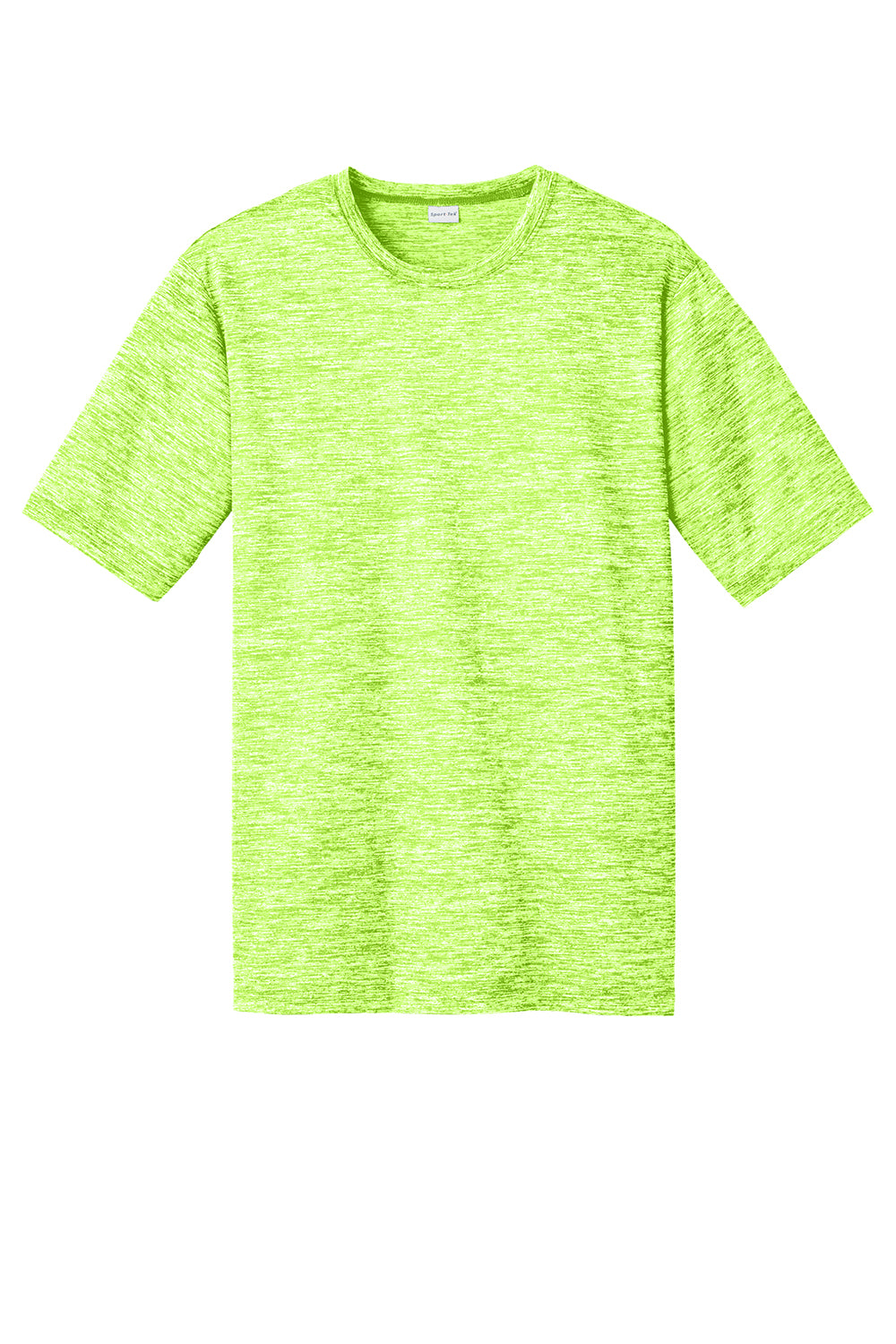 Sport-Tek ST390 Mens Electric Heather Moisture Wicking Short Sleeve Crewneck T-Shirt Lime Shock Green Electric Flat Front