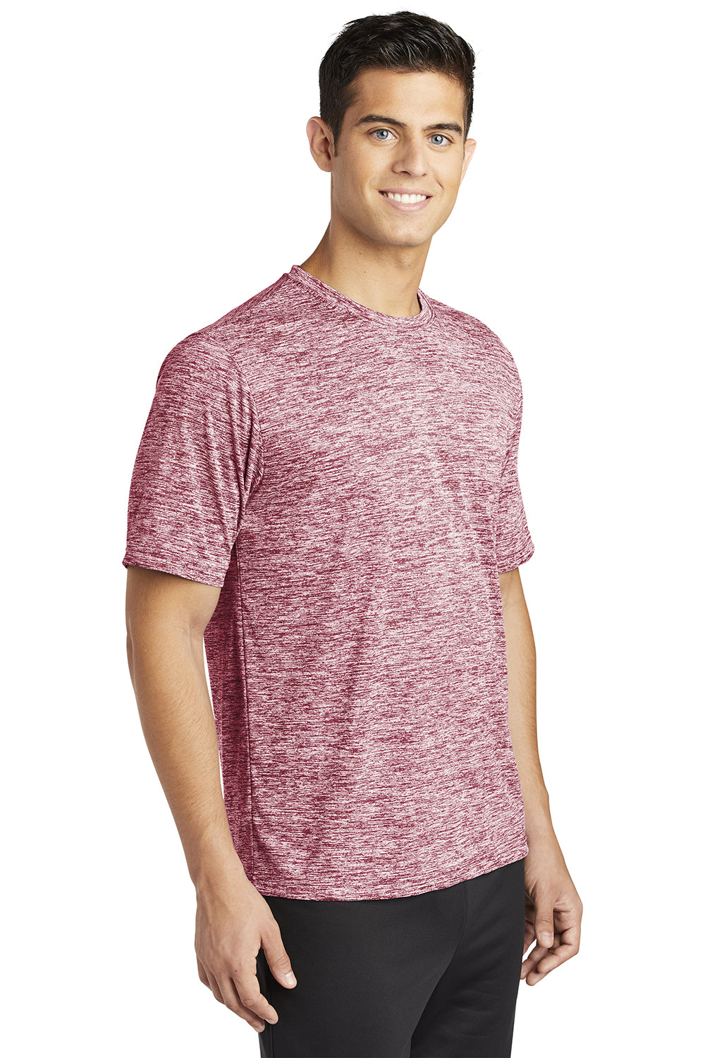 Sport-Tek ST390 Mens Electric Heather Moisture Wicking Short Sleeve Crewneck T-Shirt Maroon Electric Model 3q