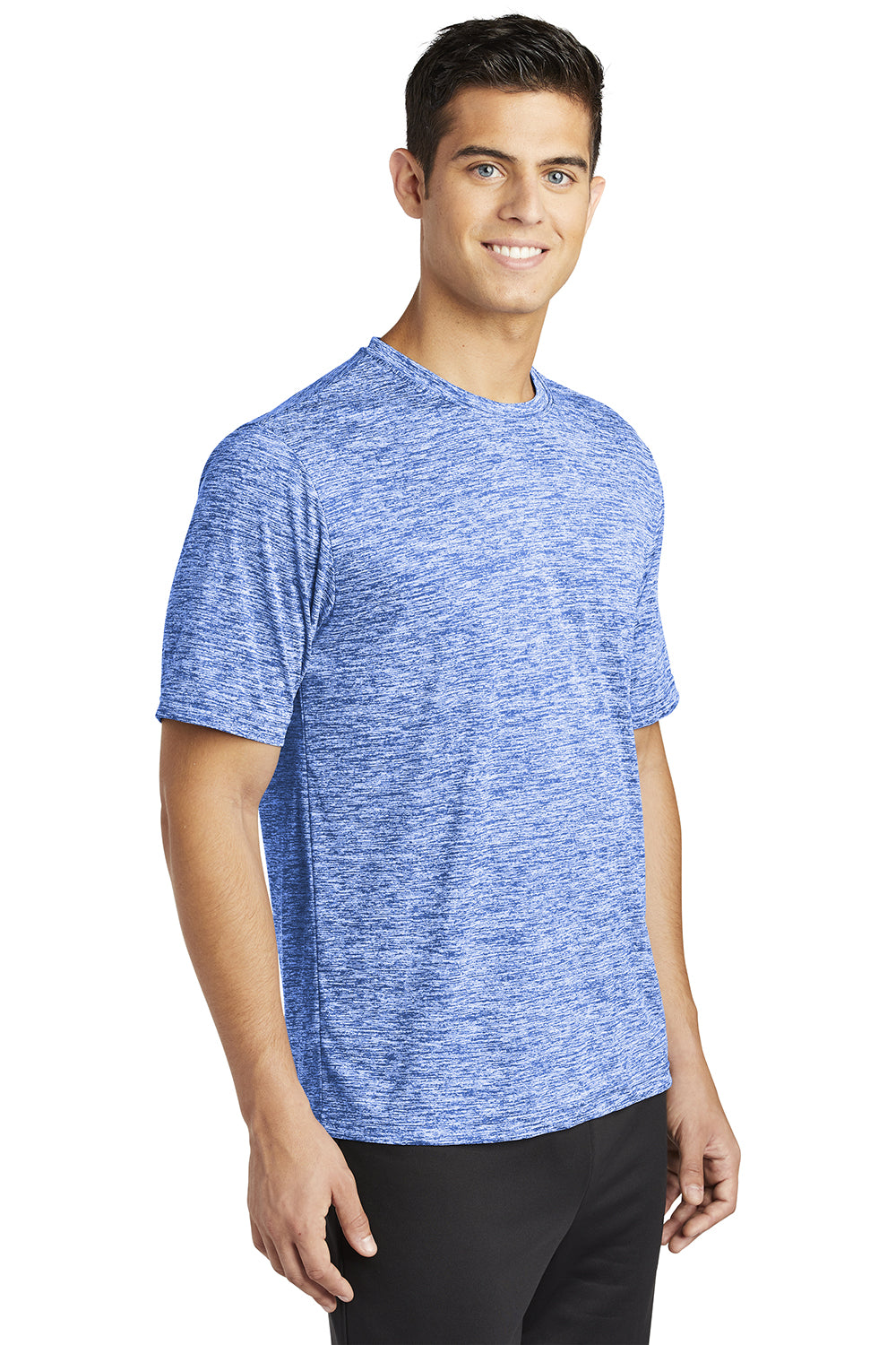 Sport-Tek ST390 Mens Electric Heather Moisture Wicking Short Sleeve Crewneck T-Shirt True Royal Blue Electric Model 3q