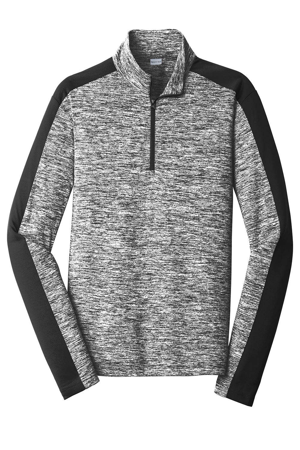 Sport-Tek ST397 Mens Electric Heather Moisture Wicking 1/4 Zip Sweatshirt Black Electric/Black Flat Front