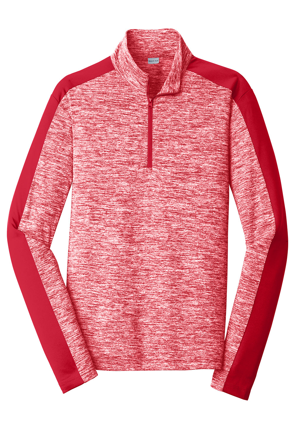 Sport-Tek ST397 Mens Electric Heather Moisture Wicking 1/4 Zip Sweatshirt Deep Red Electric/Deep Red Flat Front