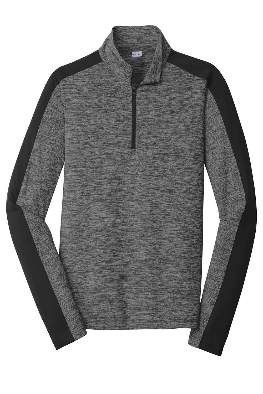 Sport-Tek ST397 Mens Electric Heather Moisture Wicking 1/4 Zip Sweatshirt Grey Black Electric/Black Flat Front