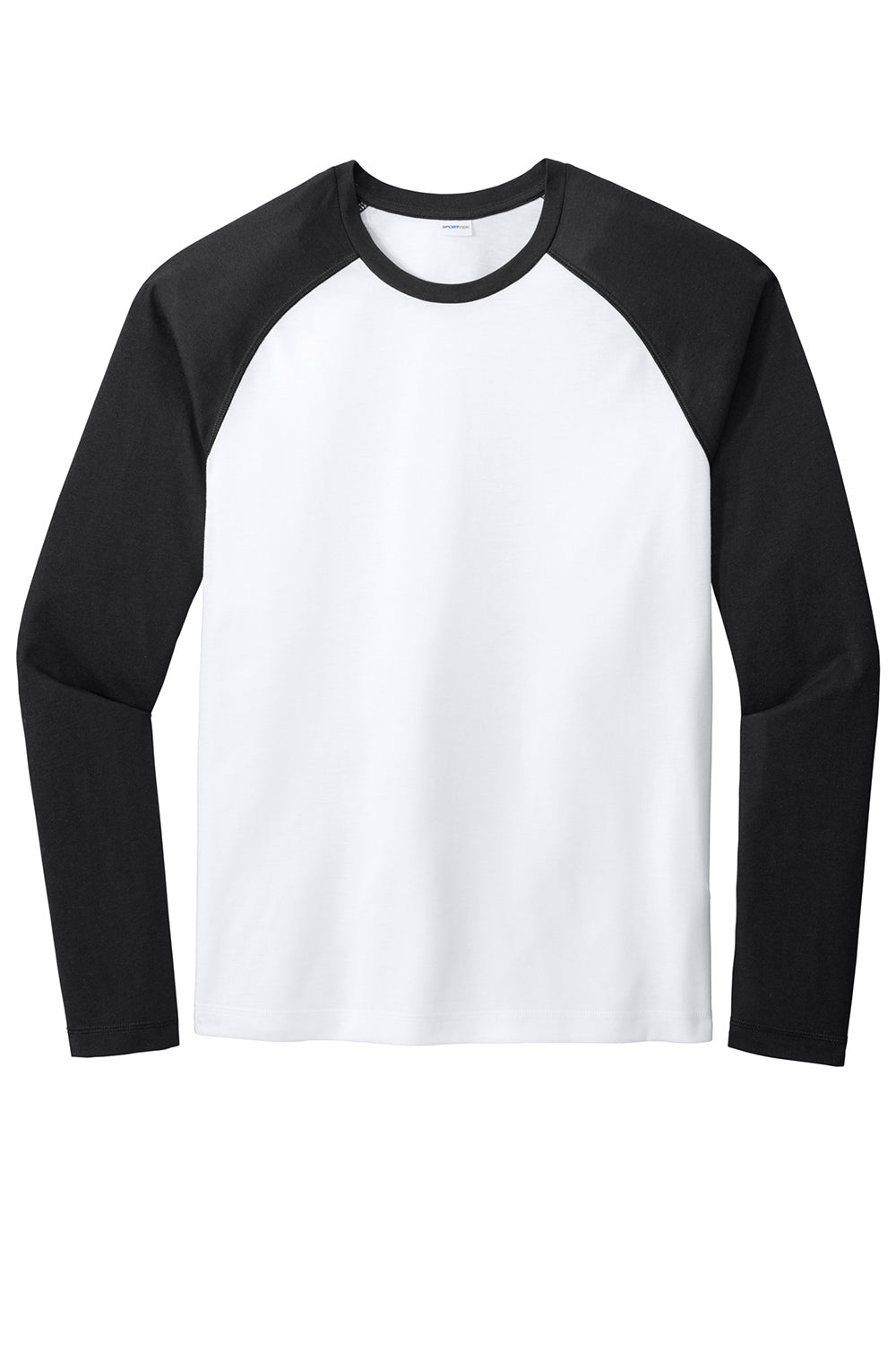 Sport-Tek ST400LS Mens Moisture Wicking Long Sleeve Crewneck T-Shirt White/Black Flat Front