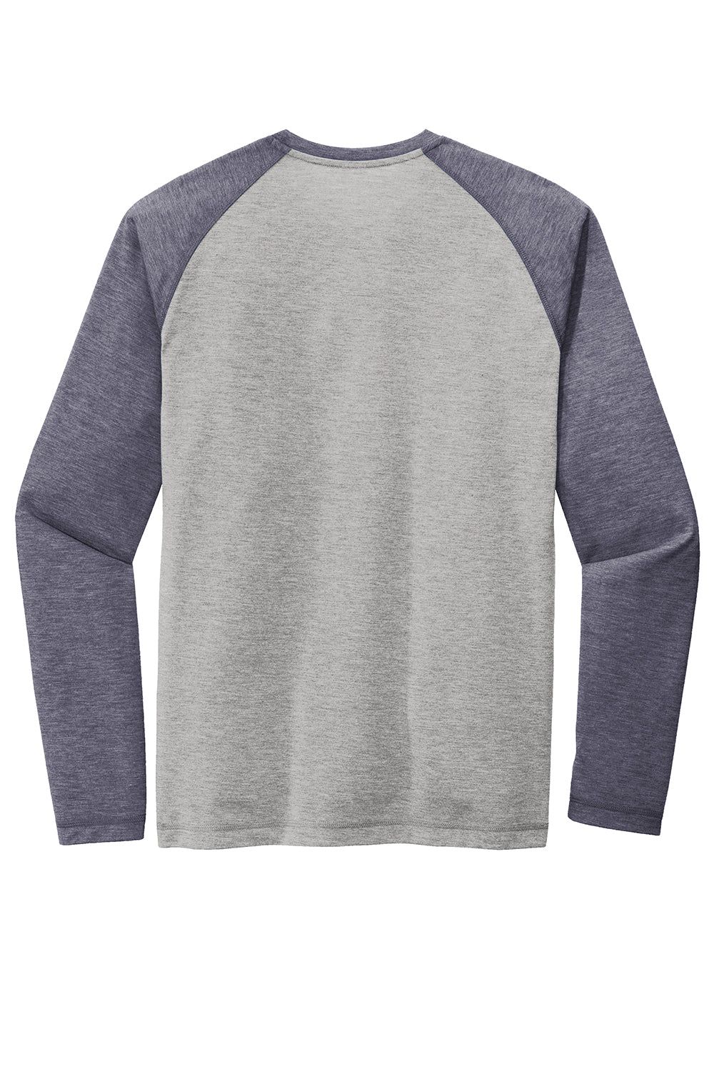 Sport-Tek ST400LS Mens Moisture Wicking Long Sleeve Crewneck T-Shirt Heather Light Grey/Heather True Navy Blue Flat Back