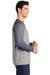 Sport-Tek ST400LS Mens Moisture Wicking Long Sleeve Crewneck T-Shirt Heather Light Grey/Heather True Navy Blue Model Side