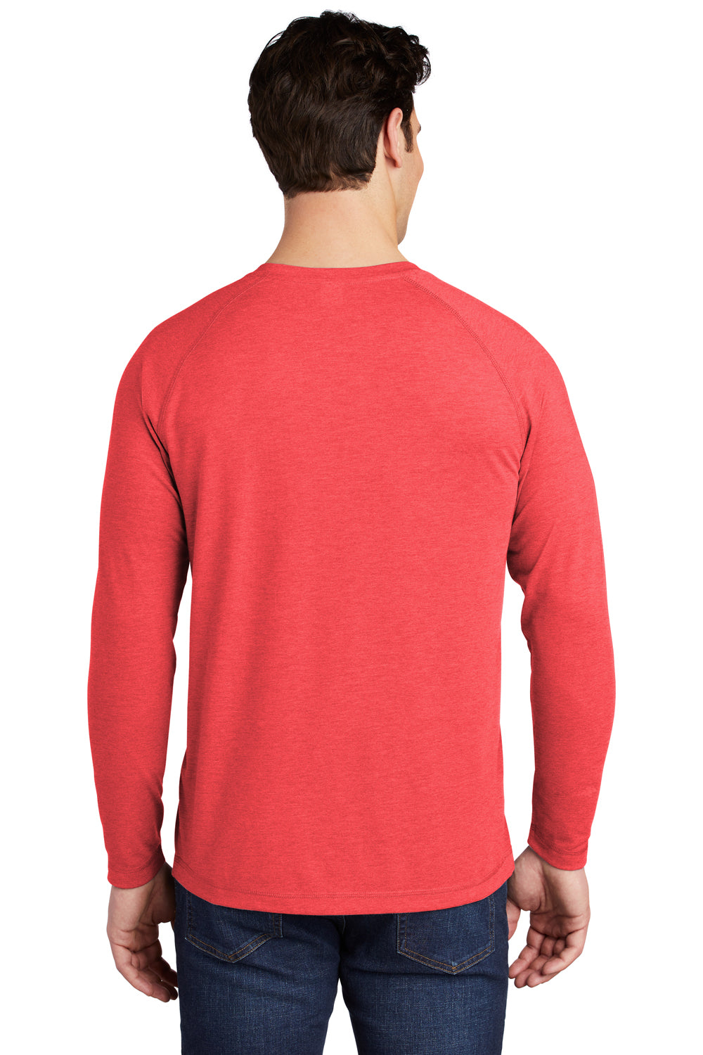 Sport-Tek ST400LS Mens Moisture Wicking Long Sleeve Crewneck T-Shirt Heather True Red Model Back