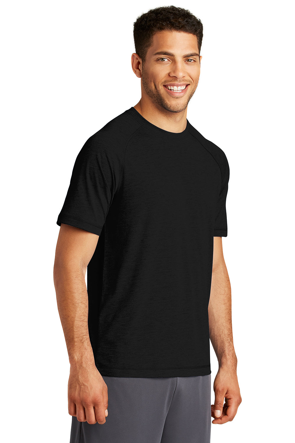 Sport-Tek ST400 Mens Moisture Wicking Short Sleeve Crewneck T-Shirt Black Model 3q