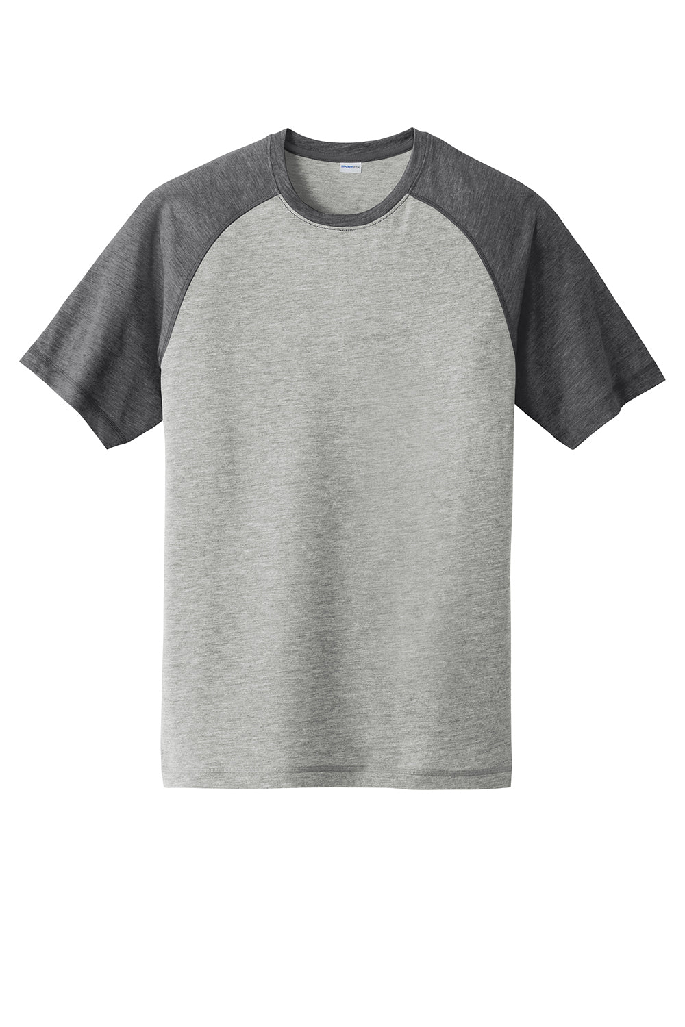 Sport-Tek ST400 Mens Moisture Wicking Short Sleeve Crewneck T-Shirt Heather Light Grey/Heather Dark Grey Flat Front