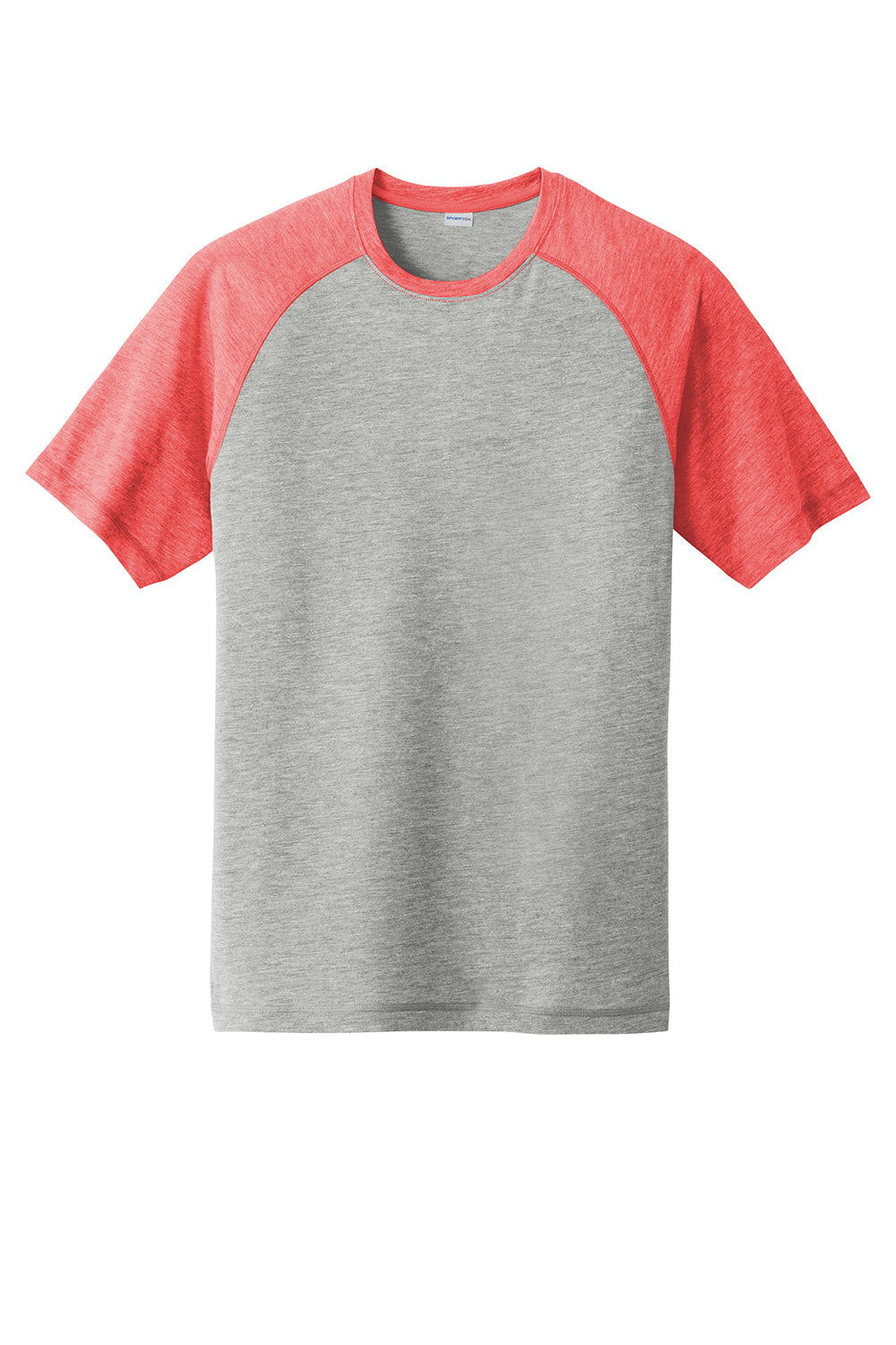 Sport-Tek ST400 Mens Moisture Wicking Short Sleeve Crewneck T-Shirt Heather Light Grey/Heather True Red Flat Front