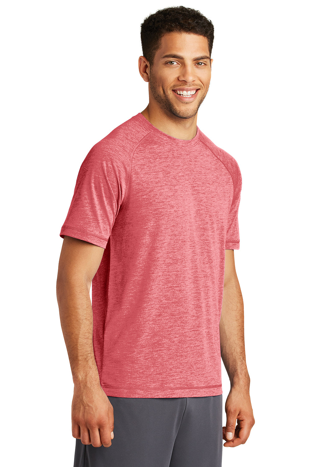 Sport-Tek ST400 Mens Moisture Wicking Short Sleeve Crewneck T-Shirt Heather True Red Model 3q