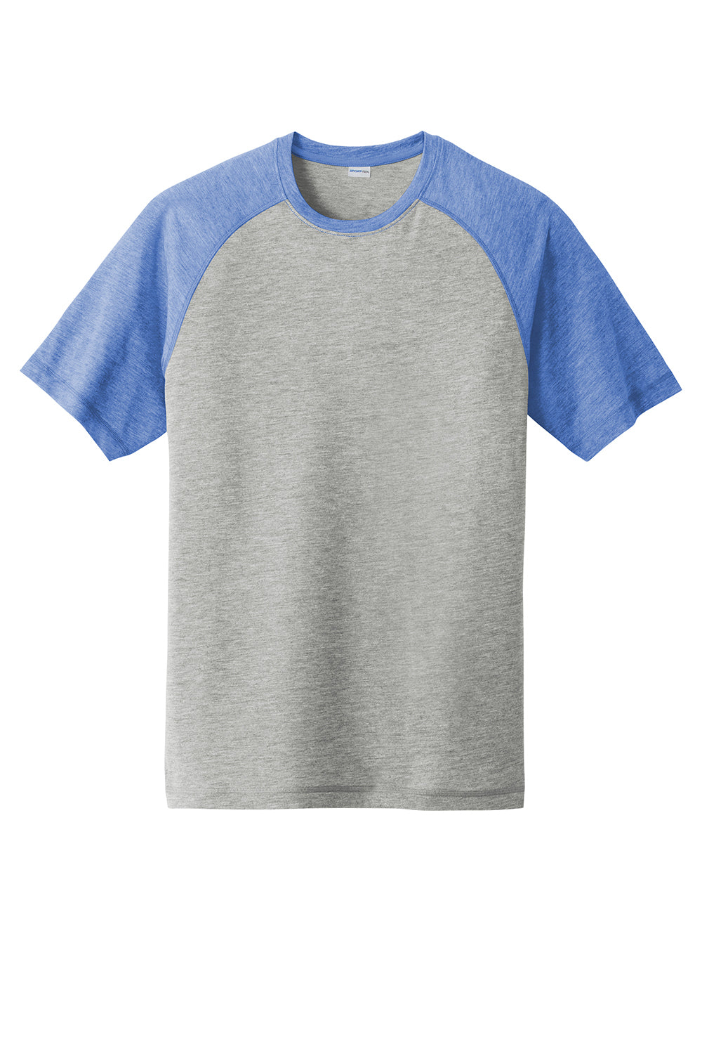 Sport-Tek ST400 Mens Moisture Wicking Short Sleeve Crewneck T-Shirt Heather Light Grey/Heather True Royal Blue Flat Front