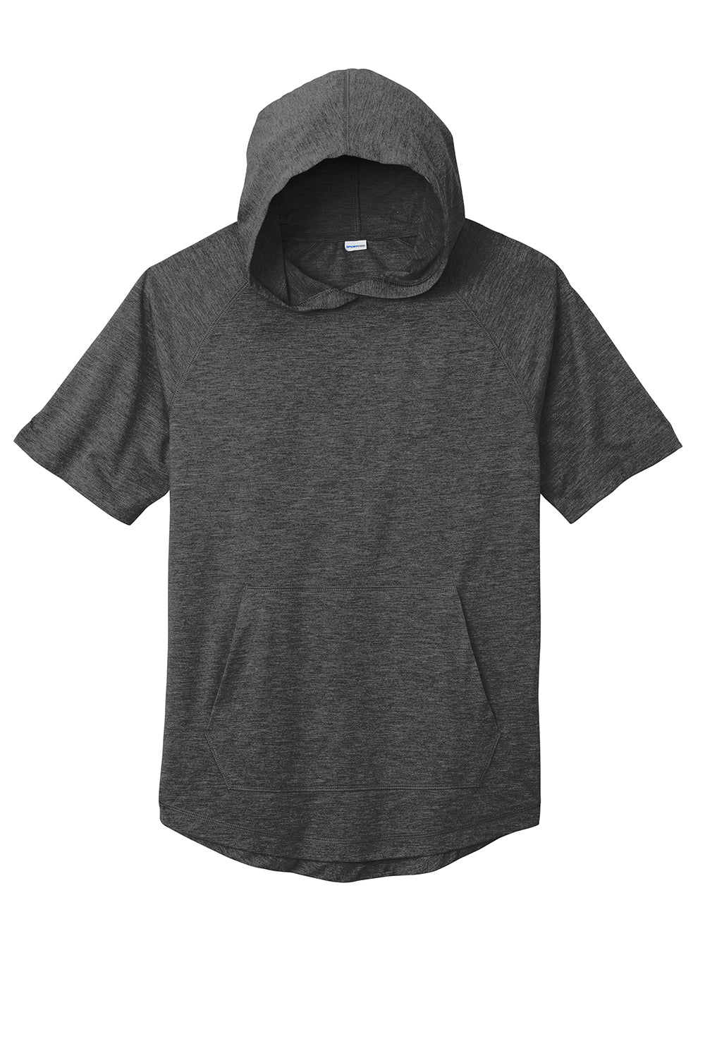 Sport-Tek ST404 Mens Moisture Wicking Short Sleeve Hooded T-Shirt Hoodie Heather Dark Grey Flat Front