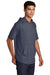 Sport-Tek ST404 Mens Moisture Wicking Short Sleeve Hooded T-Shirt Hoodie Heather True Navy Blue Model 3q