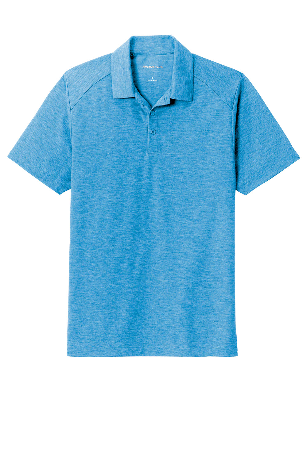 Sport-Tek ST405 Mens Moisture Wicking Short Sleeve Polo Shirt Heather Pond Blue Flat Front