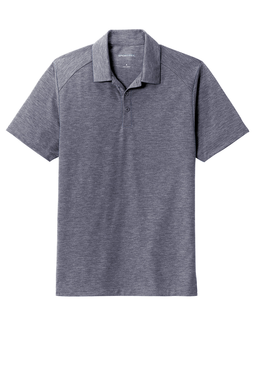 Sport-Tek ST405 Mens Moisture Wicking Short Sleeve Polo Shirt Heather True Navy Blue Flat Front