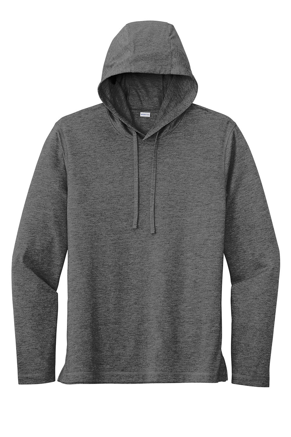 Sport-Tek ST406 Mens Moisture Wicking Long Sleeve Hooded T-Shirt Hoodie Heather Dark Grey Flat Front