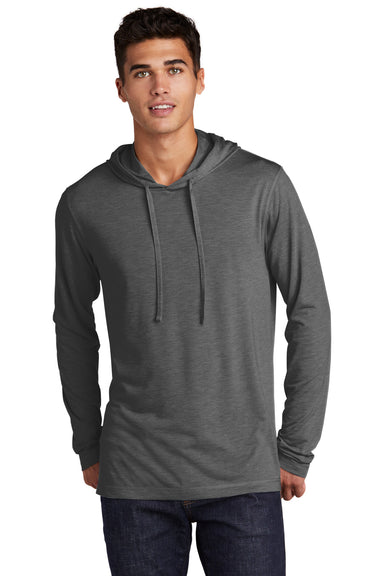 Sport-Tek ST406 Mens Moisture Wicking Long Sleeve Hooded T-Shirt Hoodie Heather Dark Grey Model Front