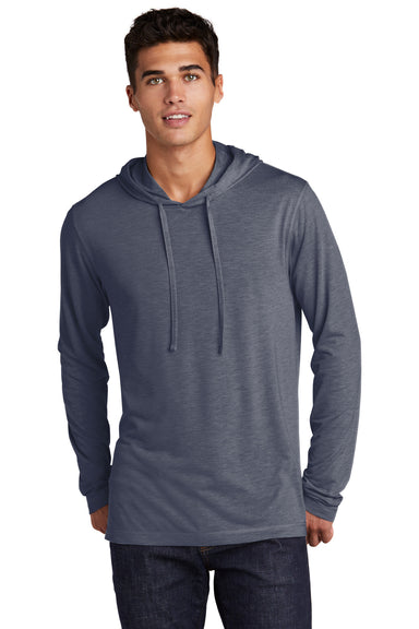 Sport-Tek ST406 Mens Moisture Wicking Long Sleeve Hooded T-Shirt Hoodie Heather True Navy Blue Model Front