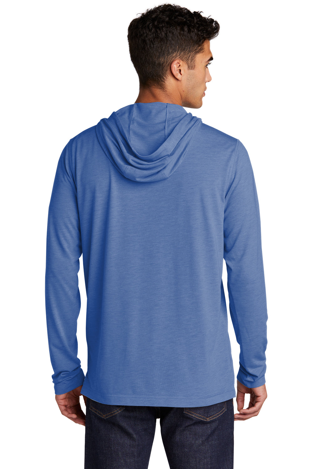 Sport-Tek ST406 Mens Moisture Wicking Long Sleeve Hooded T-Shirt Hoodie Heather True Royal Blue Model Back