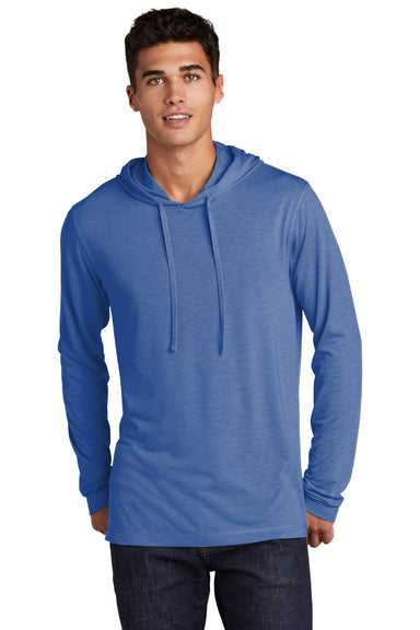 Sport-Tek ST406 Mens Moisture Wicking Long Sleeve Hooded T-Shirt Hoodie Heather True Royal Blue Model Front