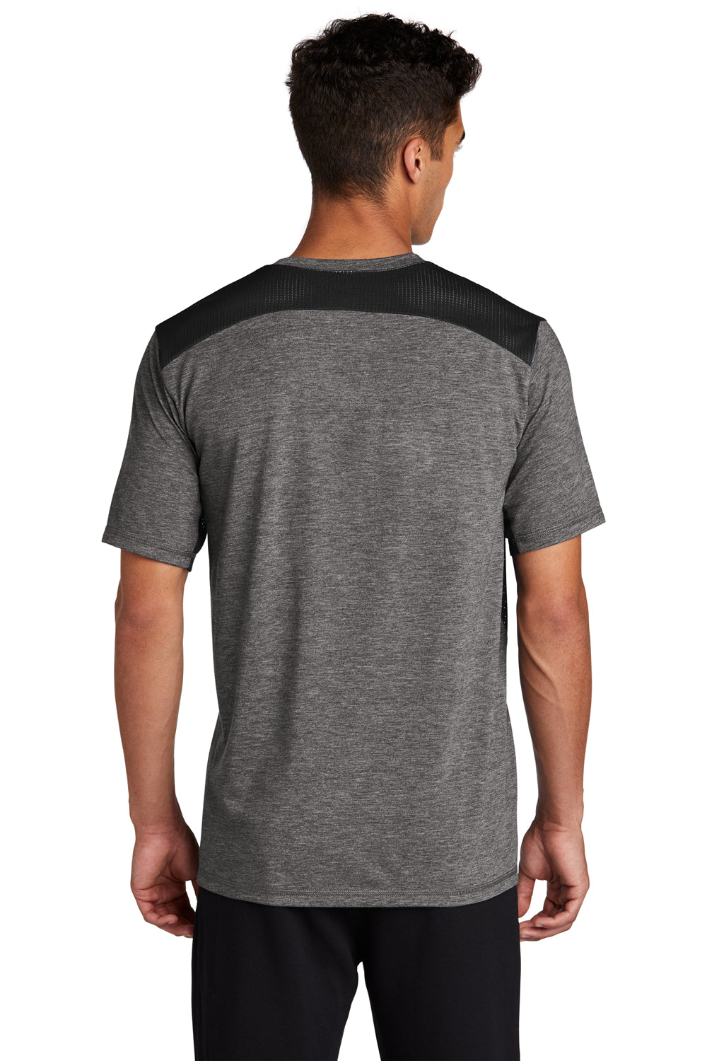 Sport-Tek ST410 Mens Draft Moisture Wicking Short Sleeve Crewneck T-Shirt Heather Dark Grey/Black Model Back