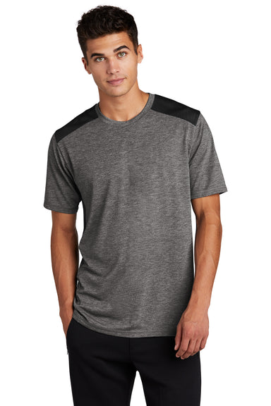 Sport-Tek ST410 Mens Draft Moisture Wicking Short Sleeve Crewneck T-Shirt Heather Dark Grey/Black Model Front