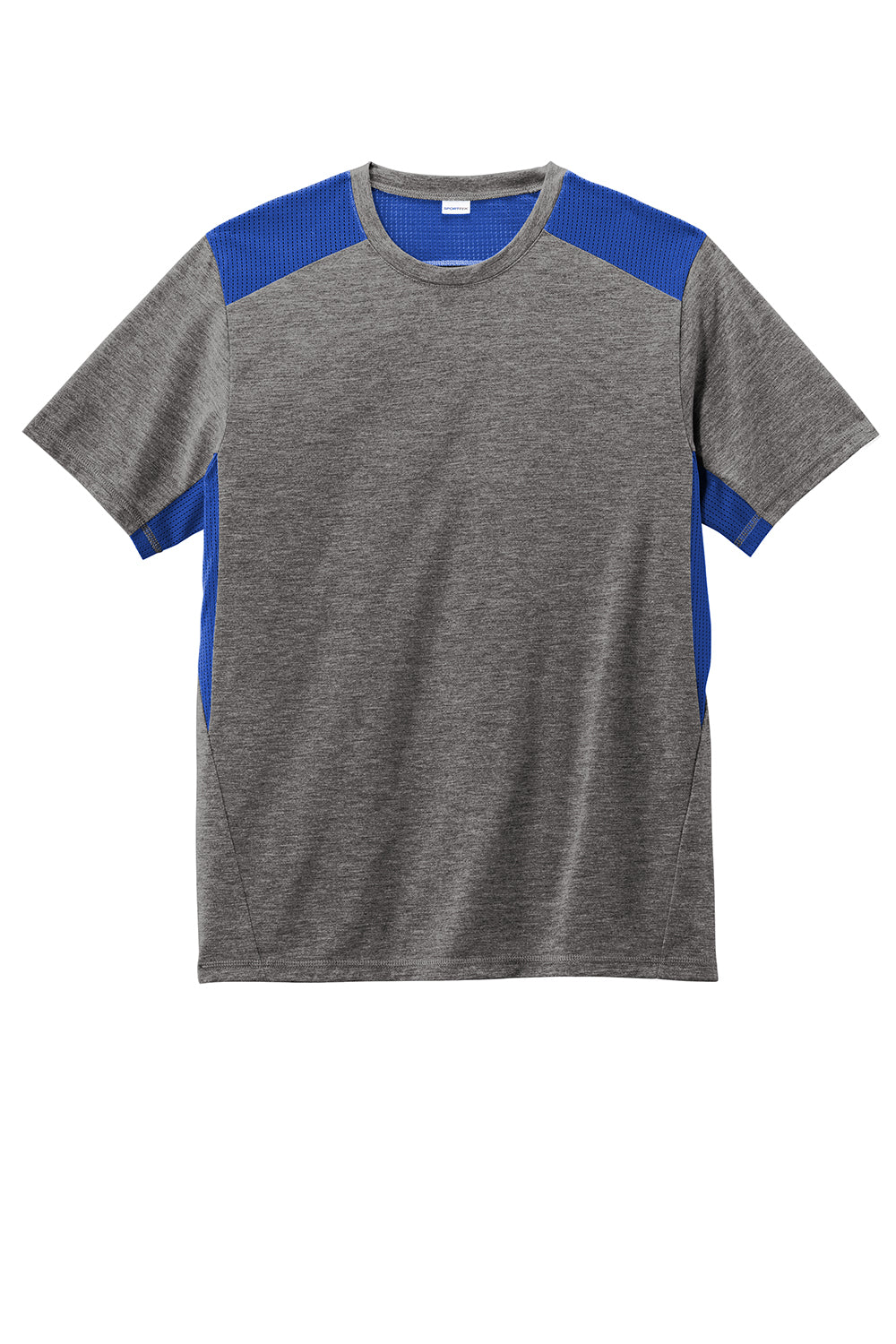 Sport-Tek ST410 Mens Draft Moisture Wicking Short Sleeve Crewneck T-Shirt Heather Dark Grey/True Royal Blue Flat Front