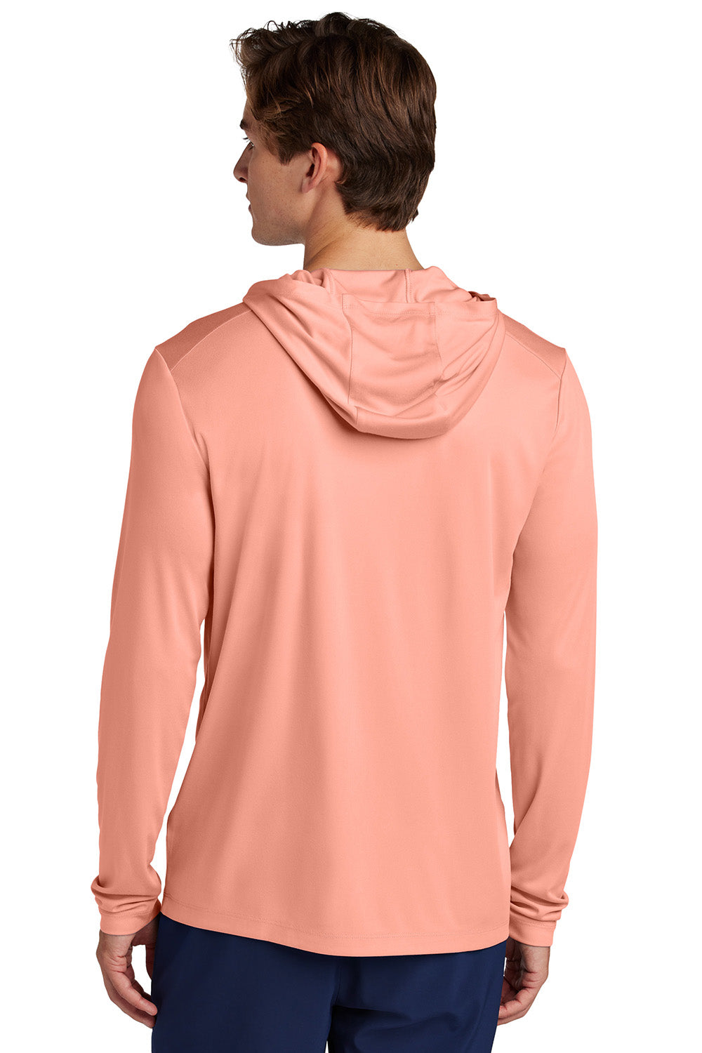 Sport-Tek ST420LSH Mens Posi-UV Pro Long Sleeve Hooded T-Shirt Hoodie Soft Coral Model Back