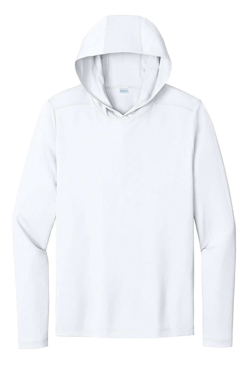 Sport-Tek ST420LSH Mens Posi-UV Pro Long Sleeve Hooded T-Shirt Hoodie White Flat Front