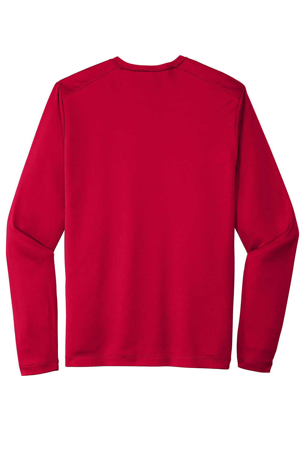 Sport-Tek ST420LS Mens Moisture Wicking Long Sleeve Crewneck T-Shirt Deep Red Flat Back