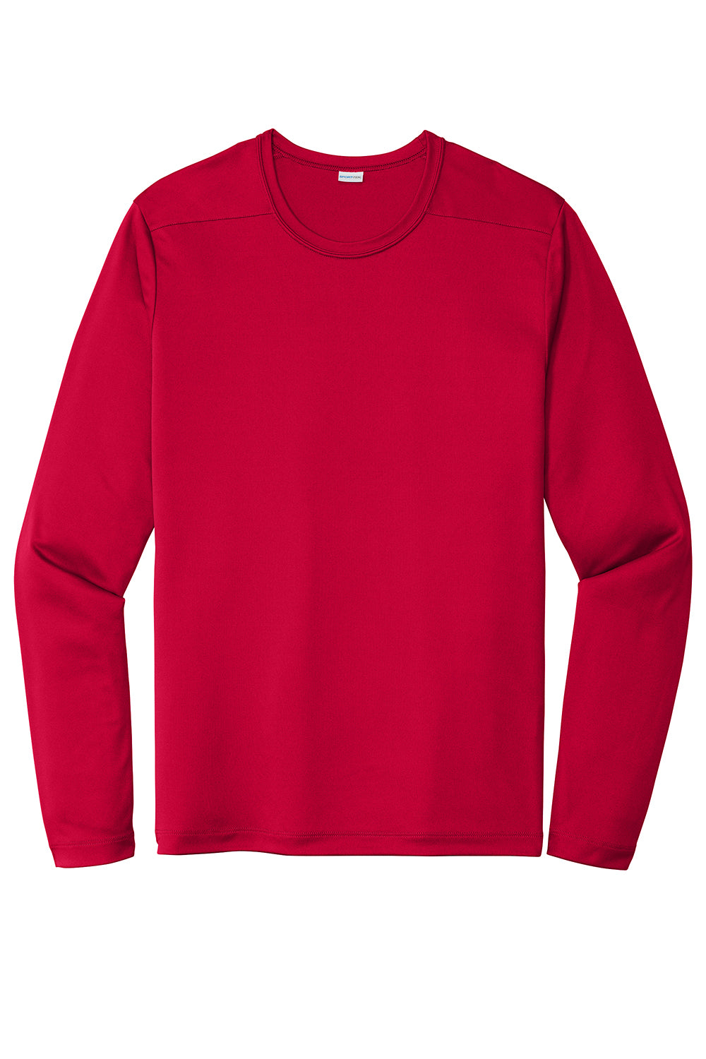 Sport-Tek ST420LS Mens Moisture Wicking Long Sleeve Crewneck T-Shirt Deep Red Flat Front