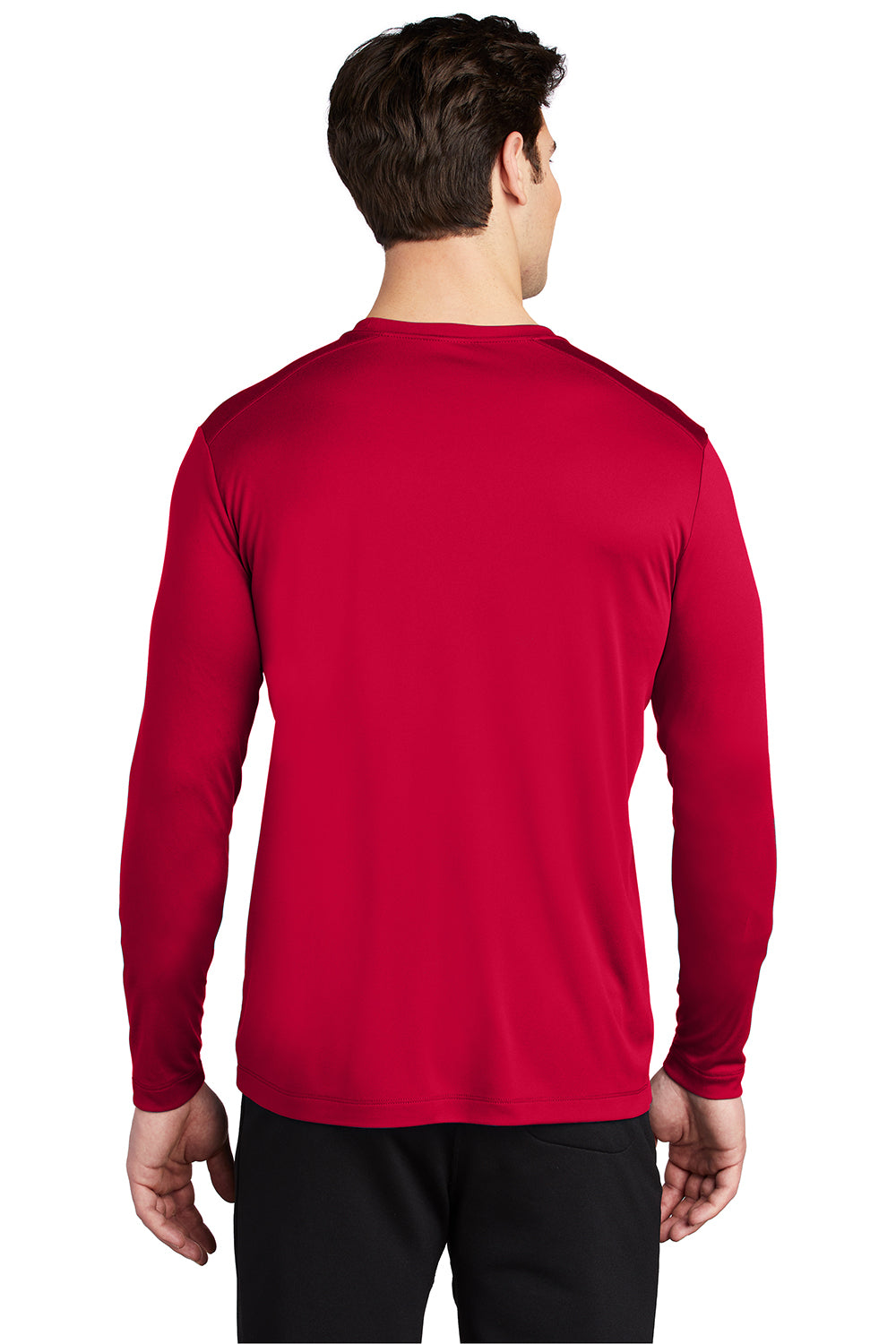 Sport-Tek ST420LS Mens Moisture Wicking Long Sleeve Crewneck T-Shirt Deep Red Model Back