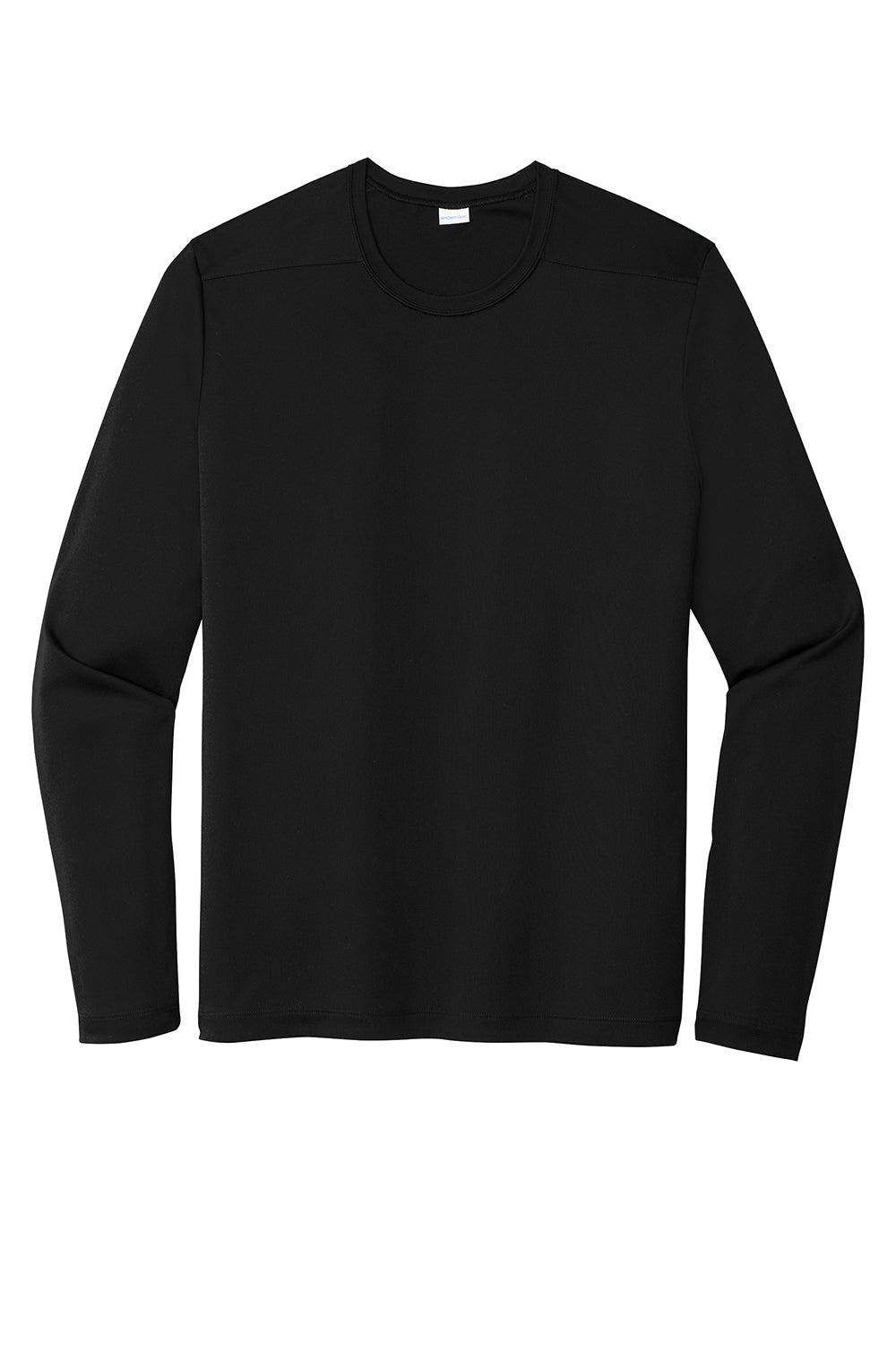 Sport-Tek ST420LS Mens Moisture Wicking Long Sleeve Crewneck T-Shirt Black Flat Front