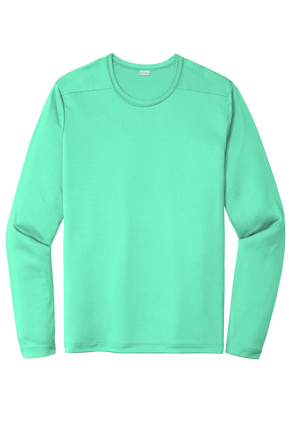 Sport-Tek ST420LS Mens Moisture Wicking Long Sleeve Crewneck T-Shirt Bright Seafoam Green Flat Front