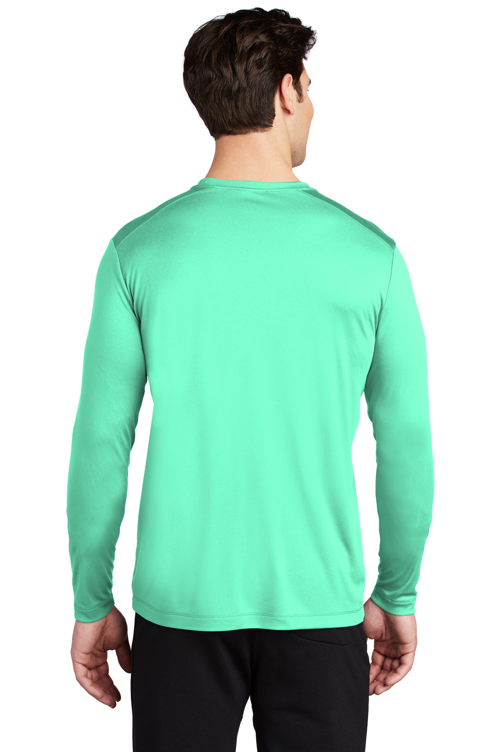 Sport-Tek ST420LS Mens Moisture Wicking Long Sleeve Crewneck T-Shirt Bright Seafoam Green Model Back