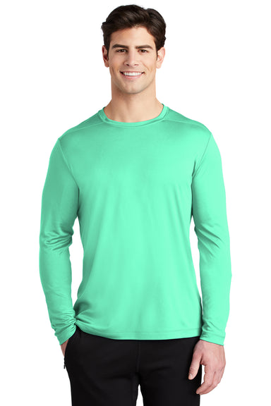 Sport-Tek ST420LS Mens Moisture Wicking Long Sleeve Crewneck T-Shirt Bright Seafoam Green Model Front