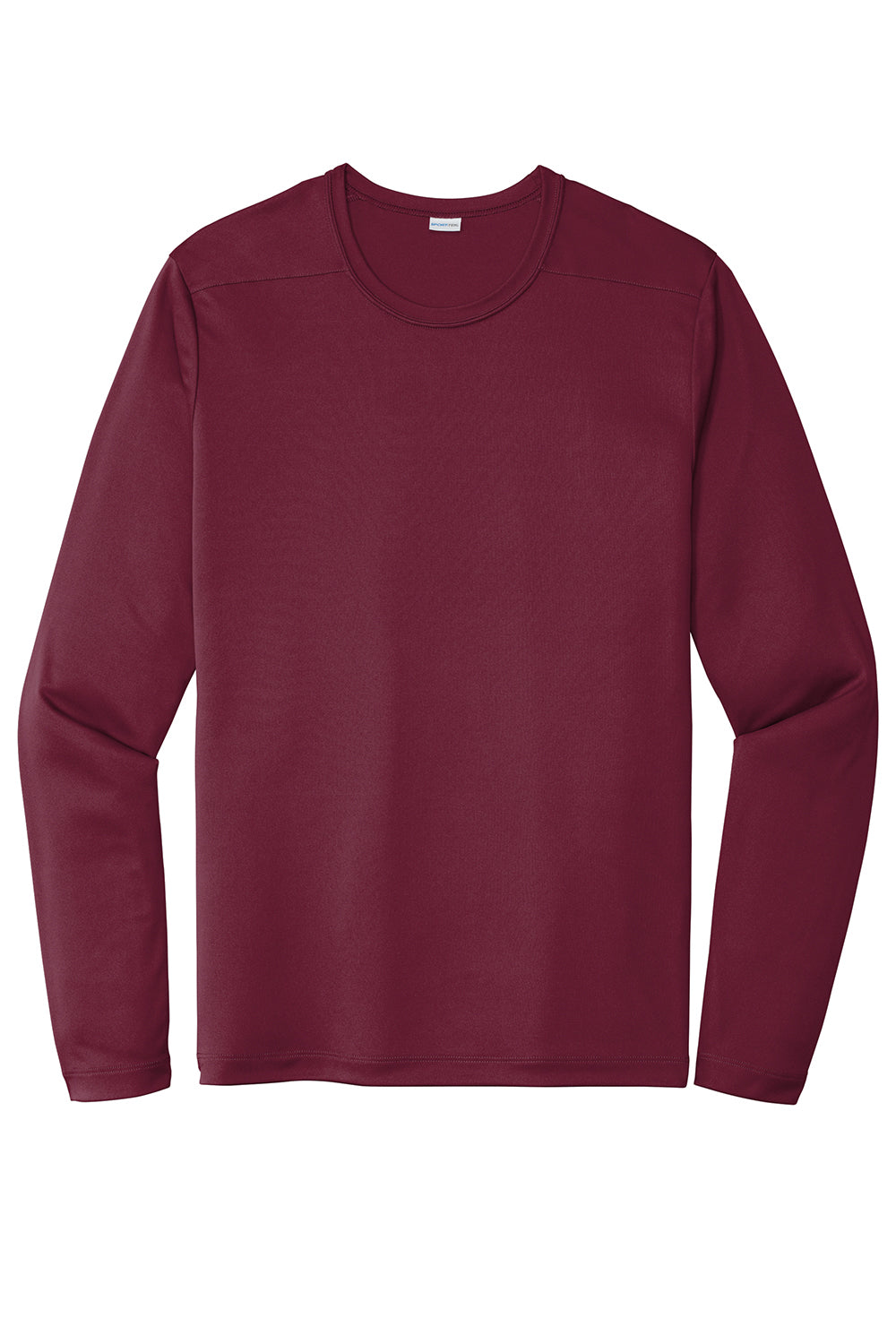 Sport-Tek ST420LS Mens Moisture Wicking Long Sleeve Crewneck T-Shirt Cardinal Red Flat Front