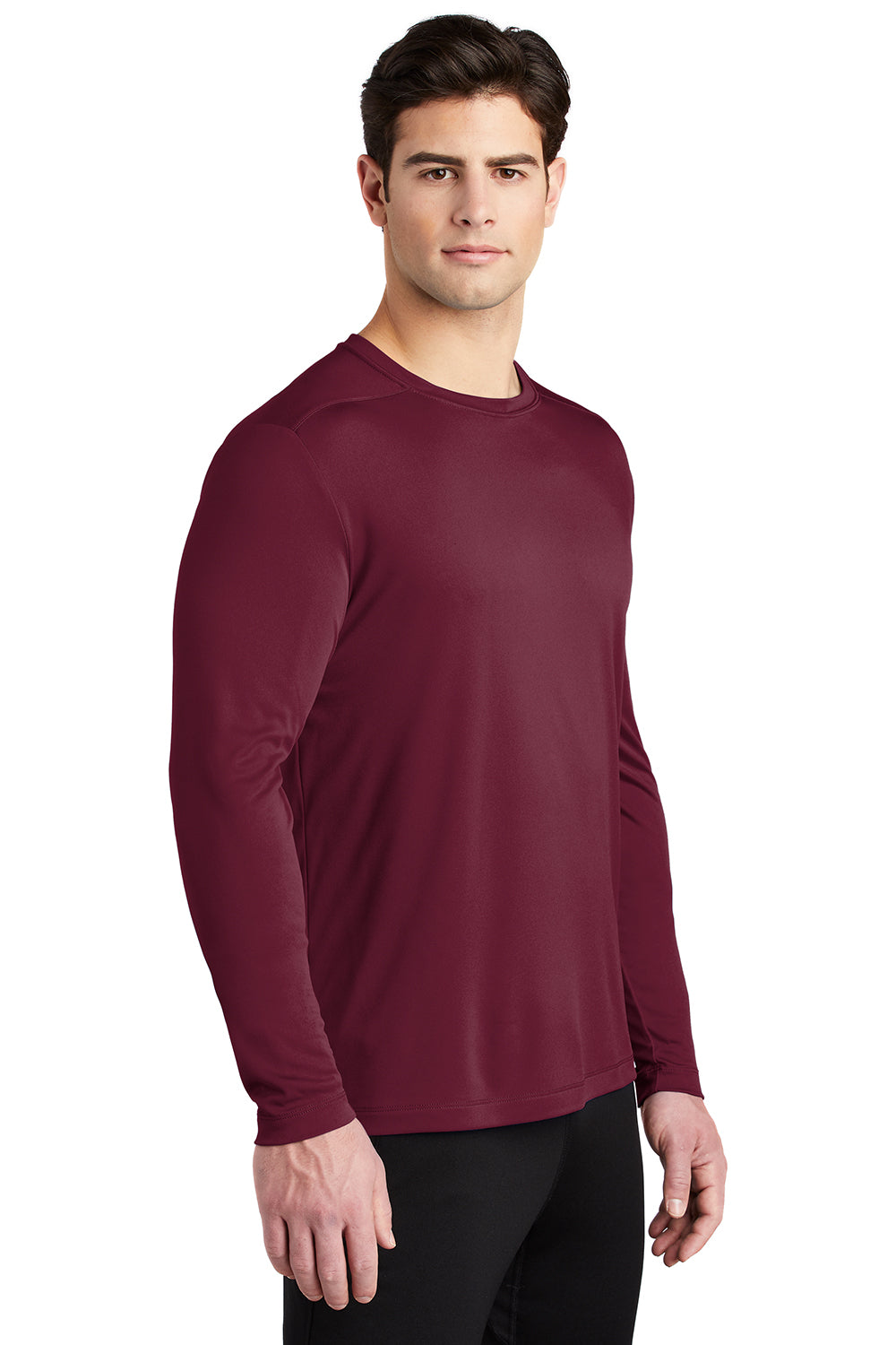 Sport-Tek ST420LS Mens Moisture Wicking Long Sleeve Crewneck T-Shirt Cardinal Red Model 3q