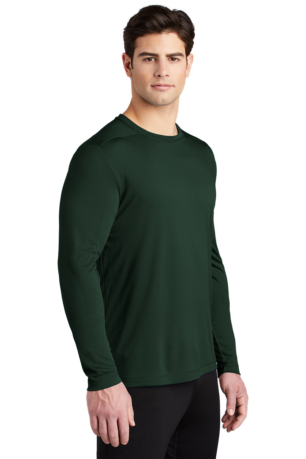 Sport-Tek ST420LS Mens Moisture Wicking Long Sleeve Crewneck T-Shirt Forest Green Model 3q