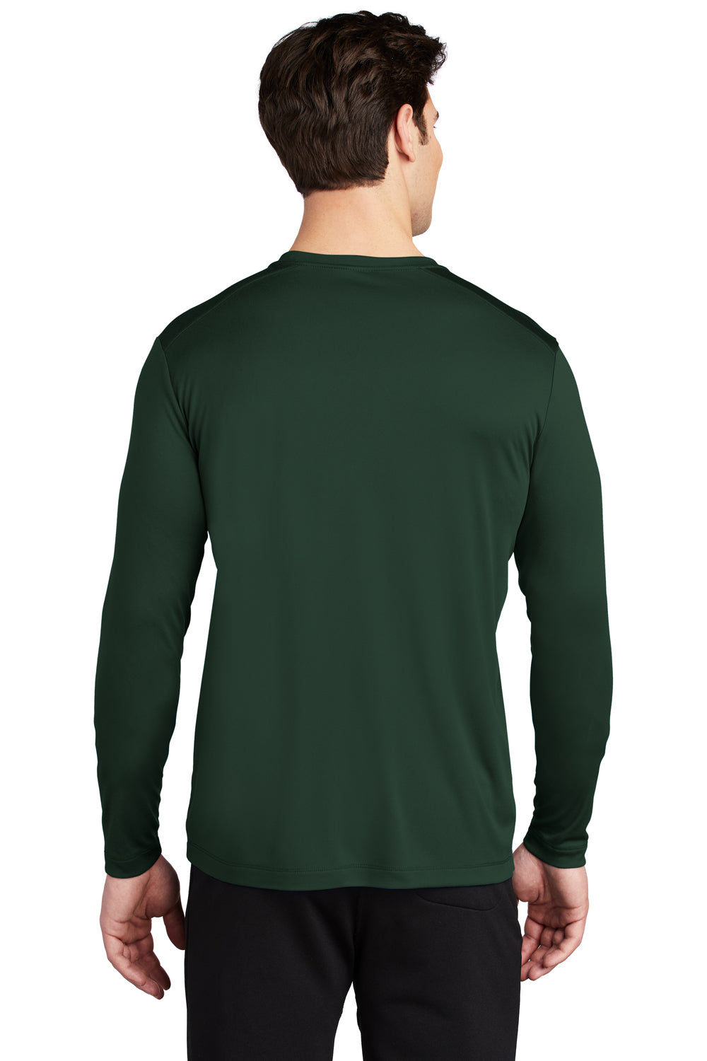 Sport-Tek ST420LS Mens Moisture Wicking Long Sleeve Crewneck T-Shirt Forest Green Model Back