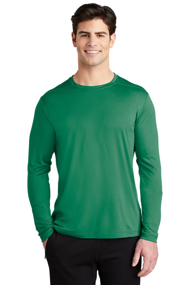 Sport-Tek ST420LS Mens Moisture Wicking Long Sleeve Crewneck T-Shirt Kelly Green Model Front