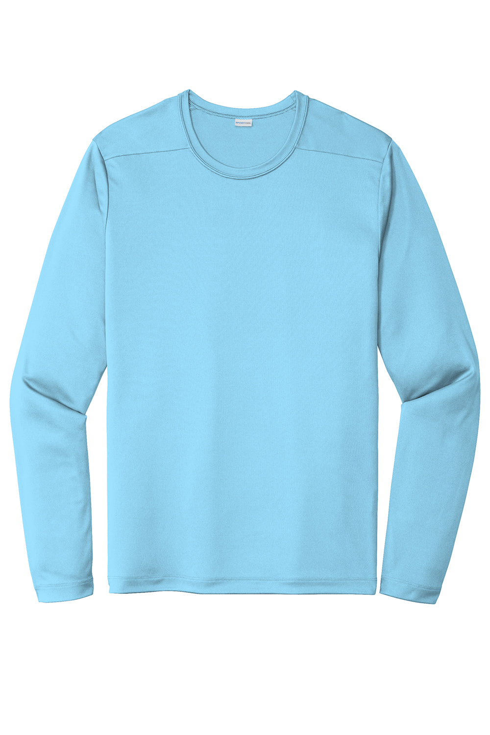 Sport-Tek ST420LS Mens Moisture Wicking Long Sleeve Crewneck T-Shirt Light Blue Flat Front